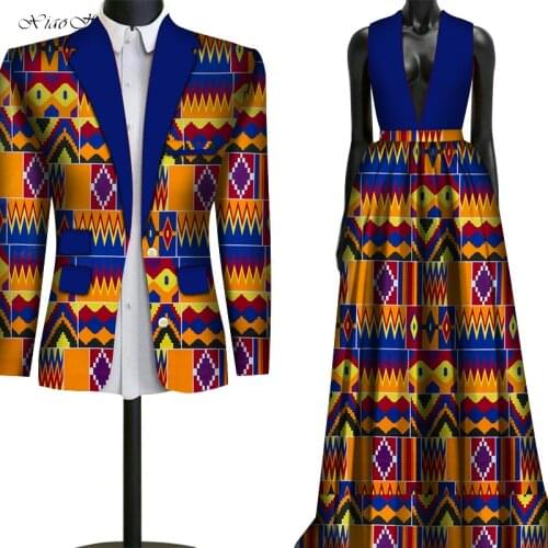Wedding Two Piece Set African Dashiki Print Couple Clothing for Lovers Mens Suit Blazer Plus Womens Party Dress WYQ79