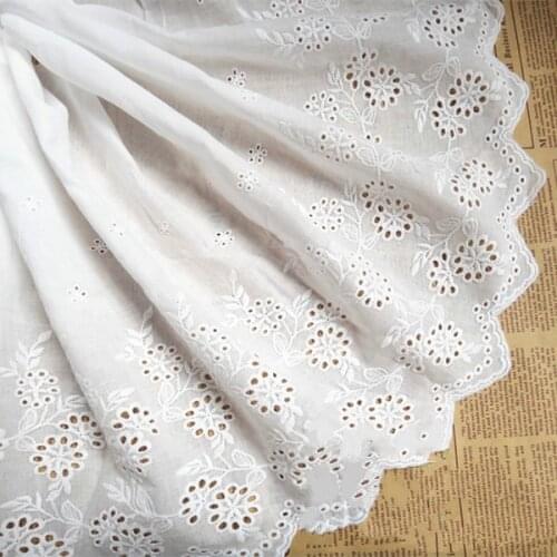 2Yard/lot High Quality 34CM Cotton Cloth Hollow Embroidery Lace Fabric Clothes DIY Manual Lace Trim Accessories Beige White