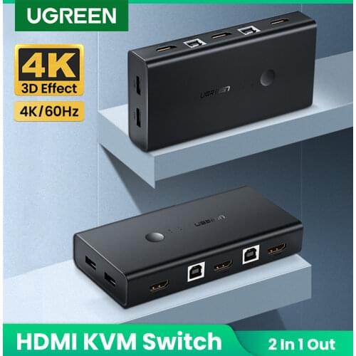 UGREEN KVM Switch 2 In 4 out HDMI-compatible Switcher Box USB Hub Sharing Box with 3 Switching Modes for Printer Keyboard PC KVM