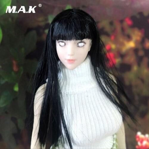 Hot 1/6 Female Head black Long Hair NHyūga Hinata Girl Blind Head Sculpt PVC Sculpt fit 12'' action figure body in strock