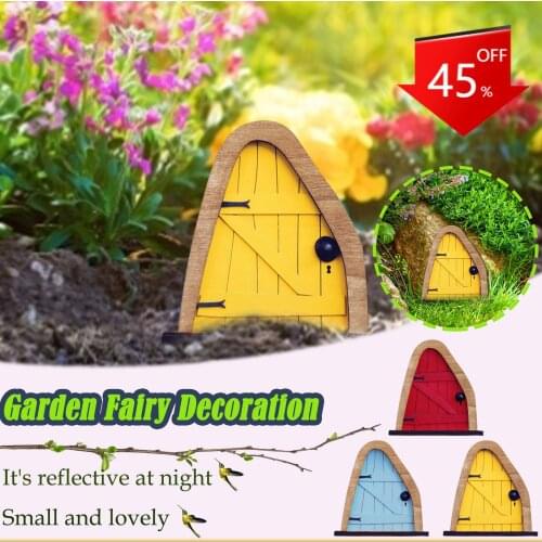Mini Arch Hand Made Fairy Elf door Mouse hole, bunting and personalised sign post with Yard Art Garden Sculpture Decor