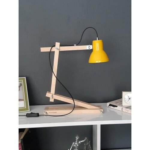 Minimal Wood Table Lamp Oak Indoor Working Young Child Bed Salon Exclusive Production of New Design Black Metal Hood Color light