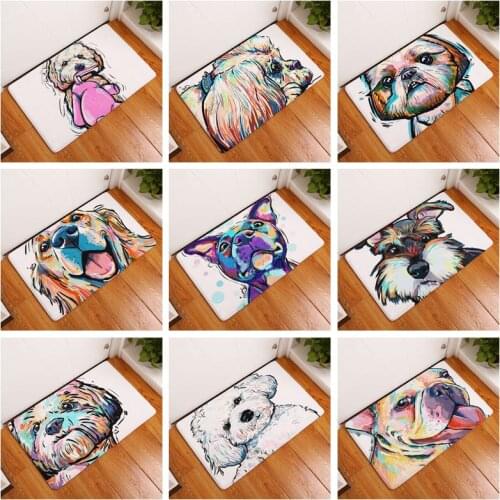Cartoon Cute Dog Door Mat Coral Fleece Floor Carpet Anti Slip Kitchen Carpets Absorbent Bathroom Rugs Living Room Doormats