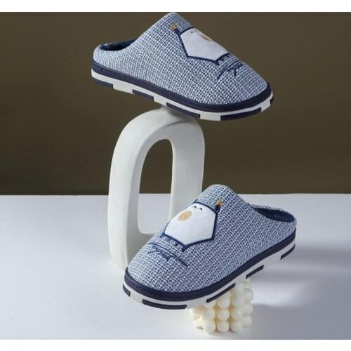Cotton Slippers Mens Winter Home Fabric Slippers Mens Warm Non-slip Cute Thick Plush Indoor Shoes
