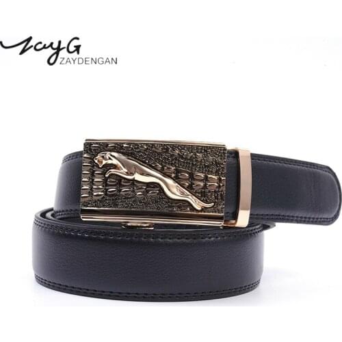 ZAYG Men Unique Leopard Belt Men Crocodile Belt Gold Automatic Buckle Brown Belts Men Black Belts Genuine Classic Leather Strap