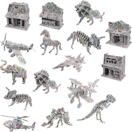 3D Coloring Puzzle Set Creativity Xmas DIY Gift for Boy Girls Eco-friendly Paper