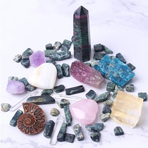 A set of mixed crystal epidote & raw gemstone & gravel reiki healing polished pendant ornament gift