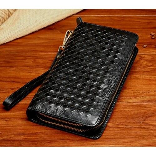 New 2018 Genuine Leather Men Wallet Women Purse Knitted Male Clutch Leather Wallet Men Money Clip Coin Holder Pouch Cluch Bag