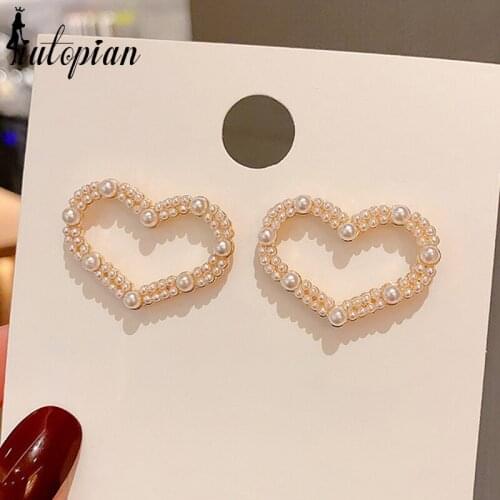 Iutopian 2021 Summer New Arrival Heart Shape Pearl Stud Earrings For Women S925 Needle Anti Allergy Daily Jewelry #HJ085