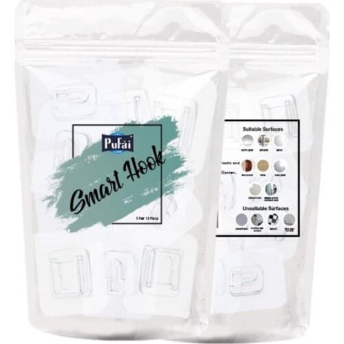 Pufai Smart Hook Double Sided Adhesive Bathroom Kitchen Office Hanger Transparent Hanger Waterproof 5 Set 10 Pieces