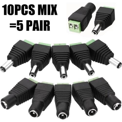 10pcs DC Power Jack Plugs Male / Female Power Connector Adapter Plug Jack Socket For CCTV Cable 12V