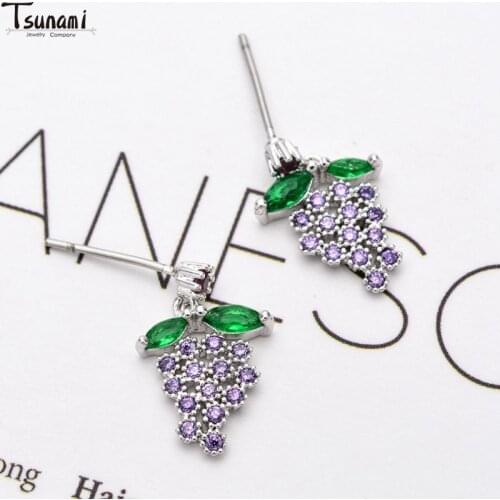 New Ins Fashion Cute Cartoon Popular Grape Bling Zircon Stone Stud Earrings Women 2021 Trend Wedding Jewelry For Dropshipping