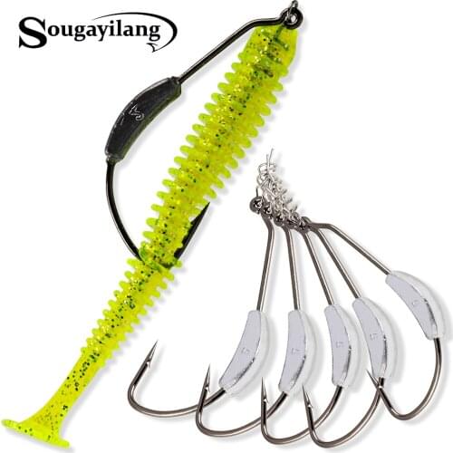 Sougayilang 5Pcs Fishing Lure 5pcs Fishing Hook Soft Bait Worm Artificial Bait Carp Minnow Earthworm Fishing Lures Baits Tackle