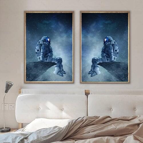Modern Art Lonely Astronaut Sitting In Space Canvas Painting Posters and Prints Wall Art Pictures for Bedroom Decor