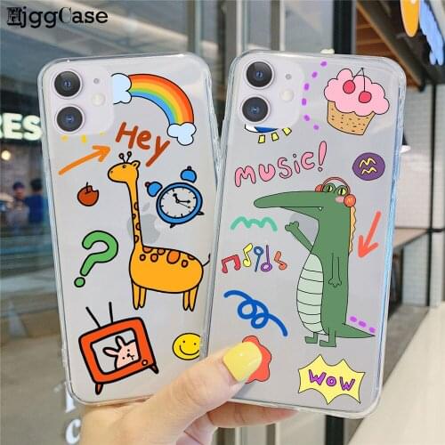 Cute Cartoon Animal Giraffe Clear Phone Case For iPhone 11 Pro Max X XS XR 12 Mini 7 8 Plus 6 SE Couple Transparent Soft Cover