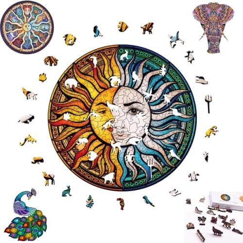 Unique Animal Wooden Jigsaw Puzzles Wolf Tiger Puzzle Gift Educational Childrens Toys Game Wooden Diy Puzzles Home Decor