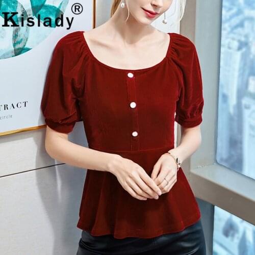 2020 Spring Summer Fall Womens Lantern Sleeve Square Collar Gothic Shirt Sexy OL Tops Harajuku Shirt Korean Fashion Clothing