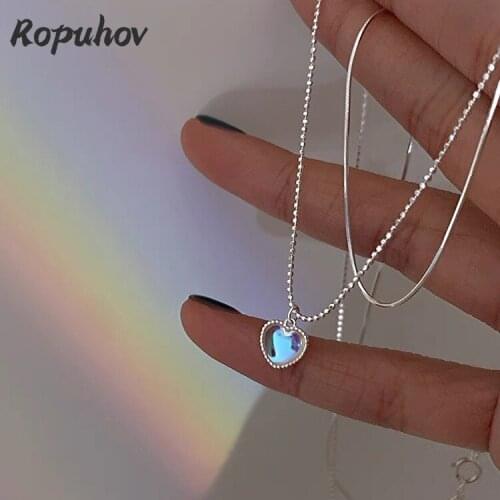 ROPUHOV 2021 New Korean Trendy Jewelry Cats Eye Stone Love Pendant Necklace Female Personality