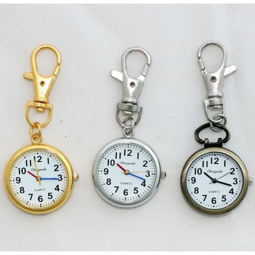 10pcs /Lot Mixed Bulk Silver Gold Bronze Retro Pocket Key Ring Watch Clip Clasp Pocket Watch Quartz Party Gifts Watches GL52MT