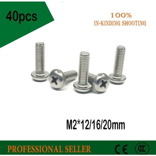 40pcs M2*12/16/20mm 304 stainless steel round head screws Pan head with pad screw With dental screw