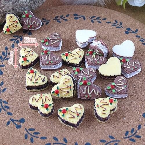 50pcs/lot flat back resin Heart biscuit cake 17*15mm mixed cabochon for crafts DIY home decoration