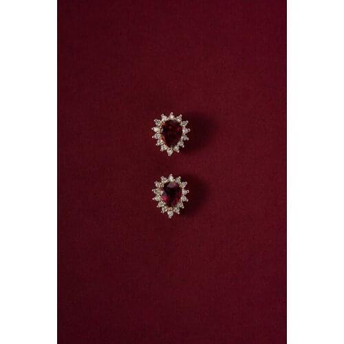 925 Sterling Silver Plated 14K Gold Vintage Elegant Wedding Shiny Red Ruby Ear Stud Earrrings Jewelry for Women Gift 2020 New