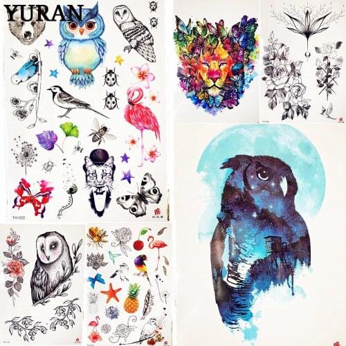 Watercolor Owl Design Temporary Tattoo Stickers Butterfly Summer Style Water Transfer Tattoos Decals Women Makeup Leg Tatto Men