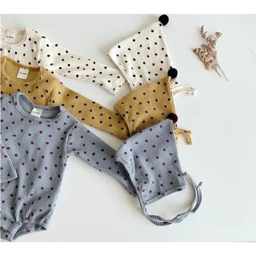 New Born Fashion Boys Bodysuit Cute Baby Dotted Long Sleeve Jumpsuit With Hat Toddler Girls Spring Autumn Overalls Outfits 0-24M