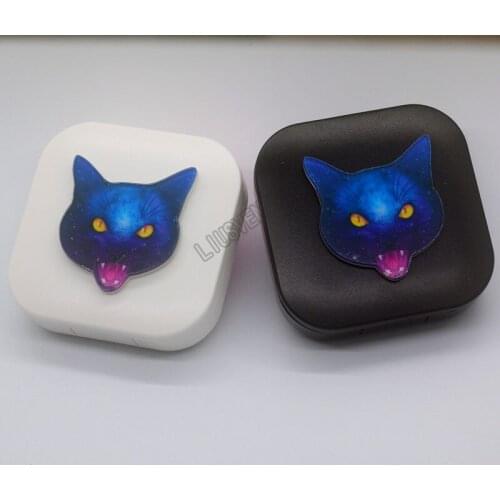 LIUSVENTINA DIY Acrylic Cute Pet Cat Ghost Cat Contact Lens Case With Mirror Box Container for Contact Lens Gift for Kids