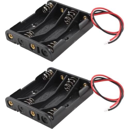 Cheap 2Pcs 14cm Wire Leads 4 X 1.5V AA Battery Case Holder Storage