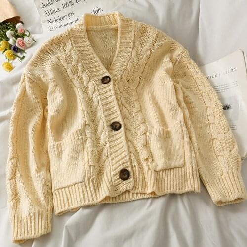 Abrini 2021Autumn Winter Women Knittd Cardigans Ribbed Jumpers Fine Yarn Cardigans For Women V-neck Button Up Loose Sweater Coat