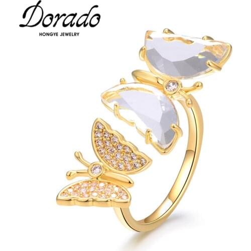 Dorado Korean Romantic Crystal Butterfly Adjustable Rings For Women Girls Party Female Fashion Jewelry 2020 Hot Sale Wedding