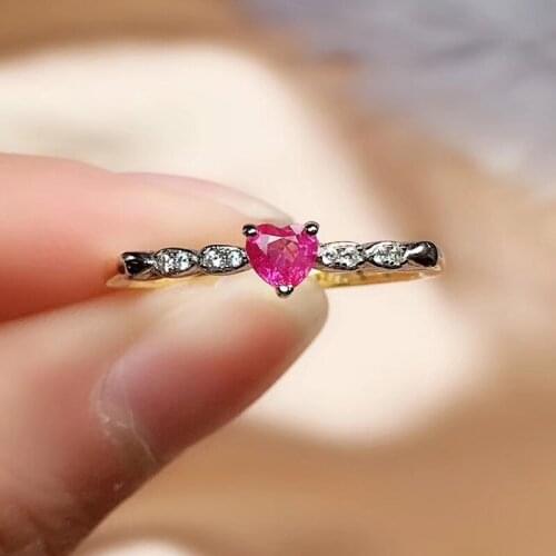 CoLife Jewelry Heart Gemstone Ring for Young Girl 4mm Natural Tourmaline Ring 925 Silver Tourmaline Jewelry Gift for Girl