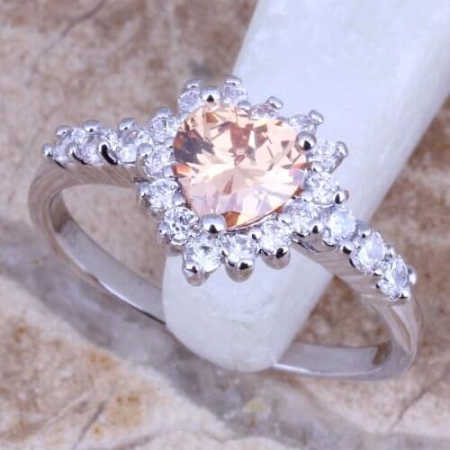Divine Brown Morganite White CZ Silver Plated Womens Jewelry Ring Size 6 / 7 / 8 / 9 R0668