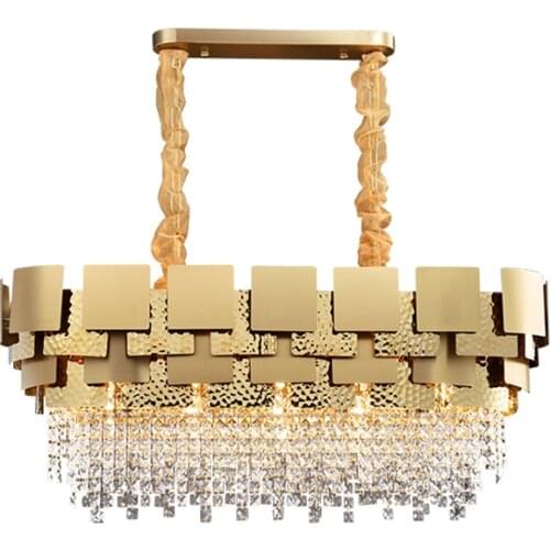 Led e14 Postmodern Stainless Steel Crystal Golden Lustre Chandelier Lighting Suspension Luminaire Lampen For Dinning Room
