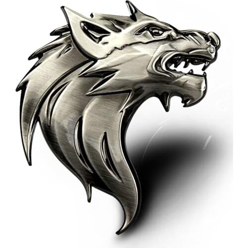 3D Metal Wolf Head Front Grille Emblem Totem Symbol Logo Badge Car Sticker Auto Decoration Car Body Decal Automobile Accessorie