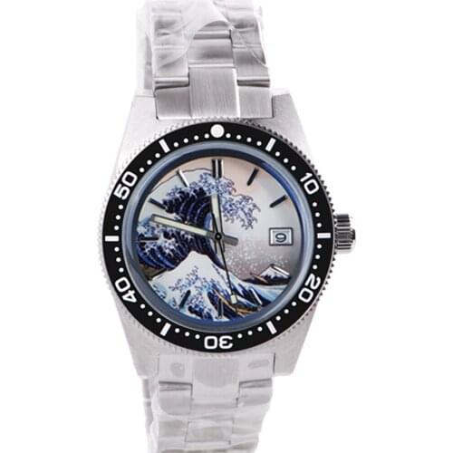 Heimdallr Mens 62MAS Diving Watch Full Luminous Kanagawa Wave Dial Sapphire NH35 Automatic Movement 300m Waterproof Steel Band