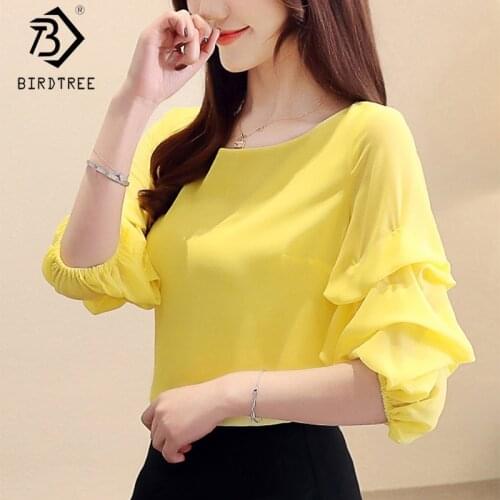 2020 Summer New Women Print Chiffon Shirts Ruffles V-Neck Short Sleeve Pullovers Blouse Loose Tops T05307K
