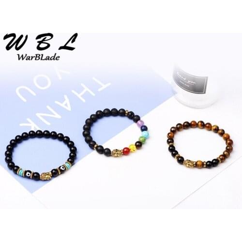 New Natural Stone Beads Bracelet Tiger Eye Black Lava Rock Stone Gold Energy Buddha Beads Wristband For Men Women Gift 2019