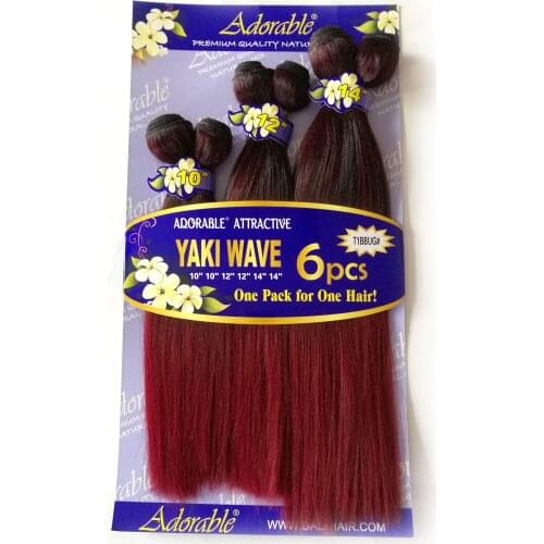 Adorable Synthetic Hair Extension Weave Bundles / YAKI WAVE 6PCS Set / 10-14inch Natural Color Brazilian African American
