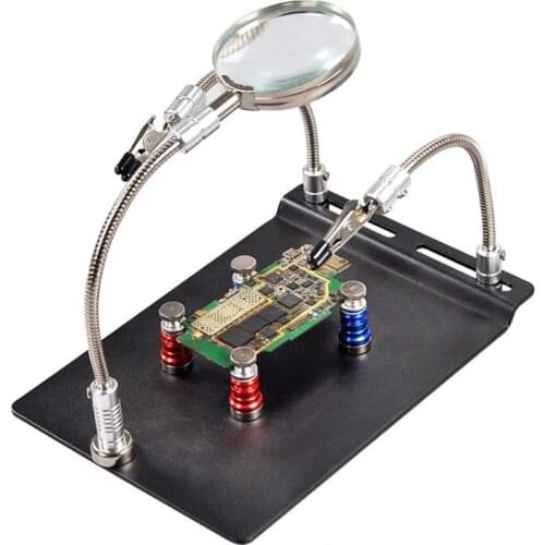 PCB Motherboard Repair Fixture, Magnetic Circuit Board Holder Fix Solder Fixture with Magnifying Glass Alligator Clip Auxiliary