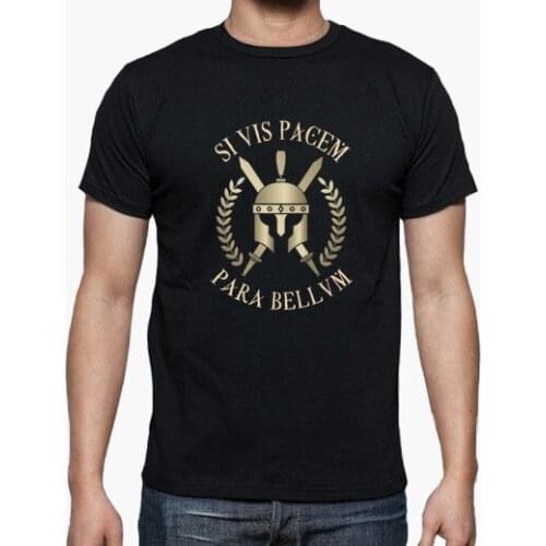 Si Vis Pacem Para Bellum. Spartan Helmet Cross Swords T-Shirt. Summer Cotton O-Neck Short Sleeve Mens T Shirt New S-3XL