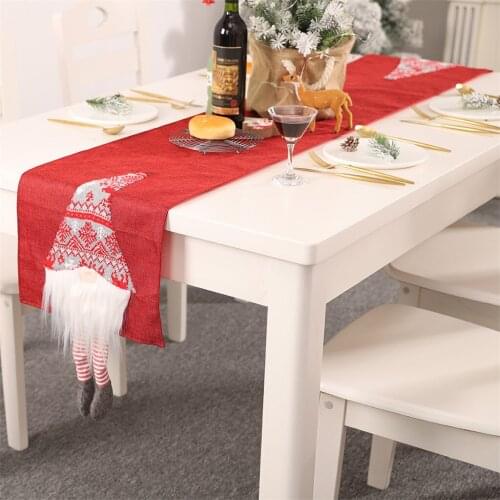 Table Runner Retro Natural Burlap Christmas Printed Linen Tablecloth Three-dimensional Old Tablecloth Christmas Table Decoration