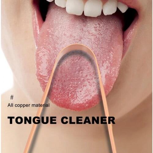 80% Hot Sale Arc Surface Tongue Cleaner Anti-Slip Handle Smooth Oral Health Care Copper Tongue Scraper for Dental Care