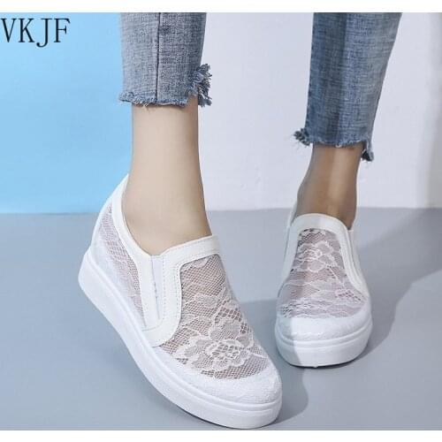 Wedges Shoes for Women Black White Lace Flower Shoes Women Loafers 2021 Women Casual Shoes Comfortable Platform Sneakers