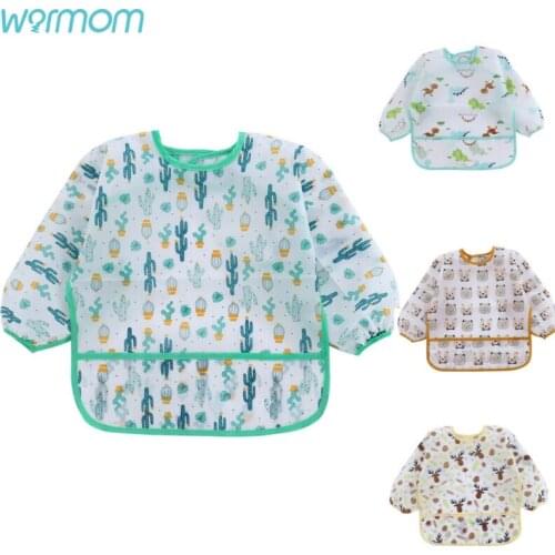 Warmom New Arrival Baby Bibs Baby Kids Toddler Long Sleeve Scarf Waterproof Feeding Bib Apron Pocket Bebes Bibs For Baby 0-3Y