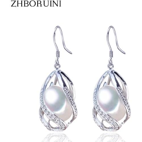 ZHBORUINI Pearl Earrings Water Drop Beads Earring Natural Freshwater Pearl 925 Sterling Silver Jewelry For Women Cage Wholesale