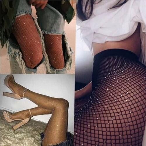 Womens Fishnet Top Mesh High Thigh Stocking Rhinestone Tights Pantyhose Sexy Sock hiny Glitter Glossy Stockings Pantyhose Socks