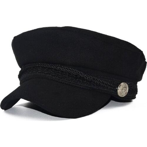 Women Winter Hats Wool Newsboy Caps Decoration Visor Caps Female Vintage Military Hats