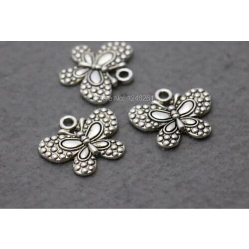 10PCS Butterfly pendant alloy Metal parts Fittings for DIY Fashion Jewelry Design Making component Findings Silver-plate 20*24mm